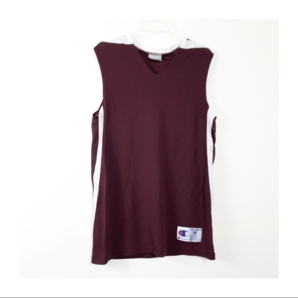 Champion Double Dry Tank Top Men M Burgundy White Athletic Sports 8360 - Picture 2 of 9